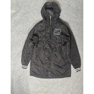 UNDFTD UNDEFEATED Mens Black Sideline Parka Jacket Logo Stripes Size M